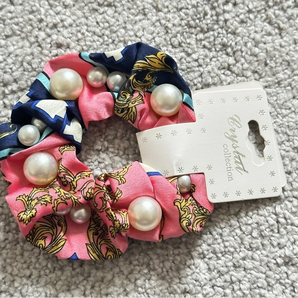 Colorful Patterned Scrunchies with Pearls